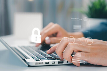 Wall Mural - cyber security and privacy concepts to protect data. lock icon and internet network security technol