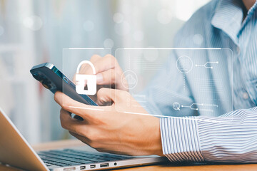 Wall Mural - cyber security and privacy concepts to protect data. lock icon and internet network security technol