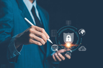Wall Mural - cyber security and privacy concepts to protect data. lock icon and internet network security technol