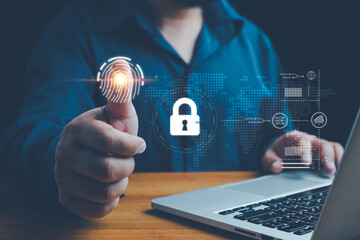 Wall Mural - cyber security and privacy concepts to protect data. lock icon and internet network security technol