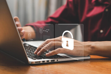 Wall Mural - cyber security and privacy concepts to protect data. lock icon and internet network security technol
