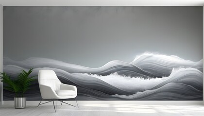 Dizzying Abstract Waves in White and Silver on Light Gray Office Wallpaper