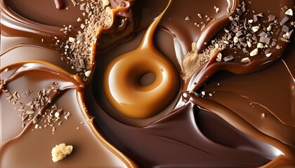 Chocolate-inspired abstract art featuring a warm brown caramel background and symbolic representations of love