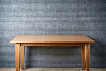 Wall Mural - Empty wooden desk on a background of grey textile with a tilted angle