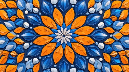 Canvas Print - Abstract Blue and Orange Paper Leaf Mandala Pattern