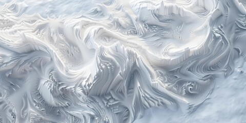 Wall Mural - Snow creating swirling designs on a pristine surface as the wind moves, glistening with ice crystals and forming a distinctive natural texture in the serene winter scenery.