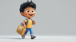 © GenAi - 3d cartoon boy walking to school | 3d boy character | boy going to school in cartoon style