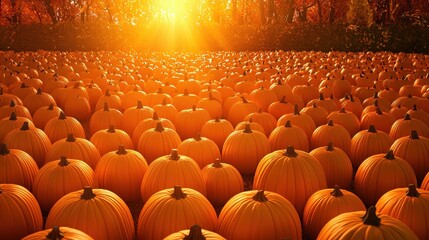 Poster - Autumn Pumpkin Patch Sunset Field