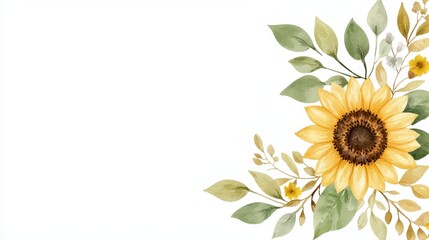 Canvas Print - Watercolor Sunflower Corner Border with Greenery