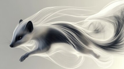 Wall Mural - Skunk rendered in Morphism style, its distinctive shape transformed into smooth, flowing abstract forms.