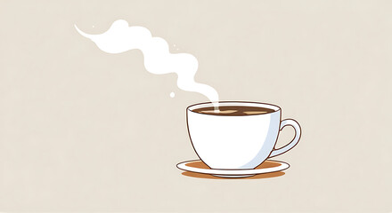 A simple illustration of a clean, white coffee cup with steam rising, isolated on a plain background. Ideal for branding, product presentations, or advertising designs