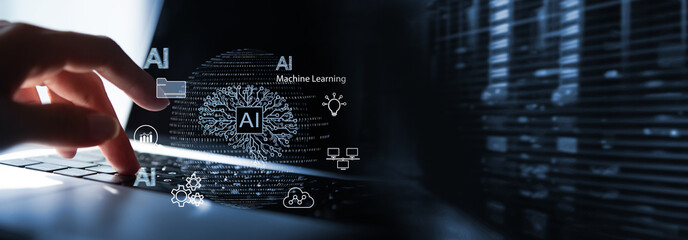 Wall Mural - ai artificial intelligence, machine learning. data analyst using ai technology for big data analysis