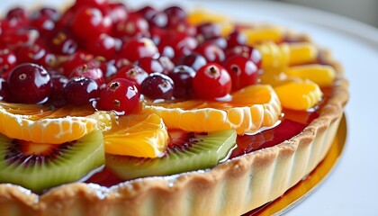 Poster - Decadent fruit tart adorned with fresh berries, vibrant kiwi, and zesty orange slices