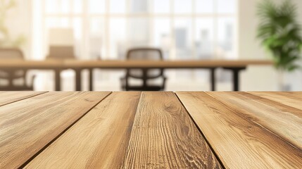 Wall Mural - Wooden Tabletop with Blurred Office Background