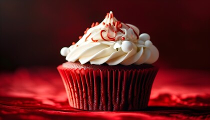 Elegant deep red velvet cupcakes with intricate patterns in a mesmerizing double exposure silhouette