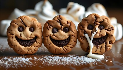 Wall Mural - Melting marshmallow and chocolate create a delightful, gooey smores moment captured in photorealistic detail from a low angle view