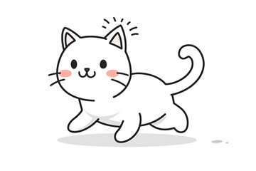 Wall Mural - vector flat style, simple line drawing, cute cat cartoon character walking, white background, genera