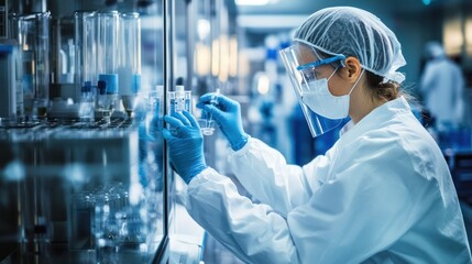 A pharmaceutical formulation scientist working in a sterile lab, demonstrating the precision and care needed for aseptic processing and cleanroom operations