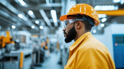 Industry Professional Inspects Advanced Robotic Equipment in a Modern Manufacturing Facility