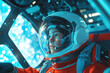 © ChaoticDesignStudio - Young astronaut in a spacecraft cockpit gazes out at the vastness of space during a mission