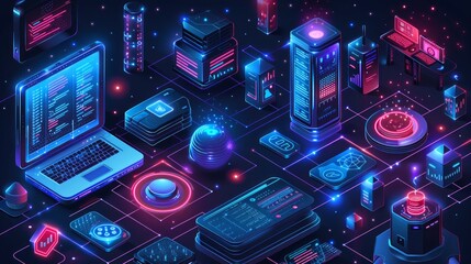 Application development vector isometric illustrations.