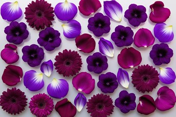 Wall Mural - Sophisticated Assortment of Vibrant Purple Flower Petals on a Crystal-Clear Background