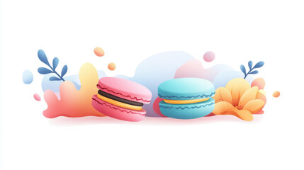 Canvas Print - Delight in these pastel macaroons, beautifully illustrated with floral silhouettes and abstract patterns on a clean white canvas.