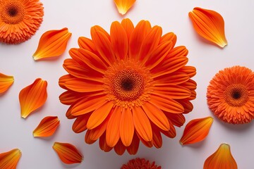 Wall Mural - Vibrant Orange Flower Petals Display with Bright Colors and Clear Space