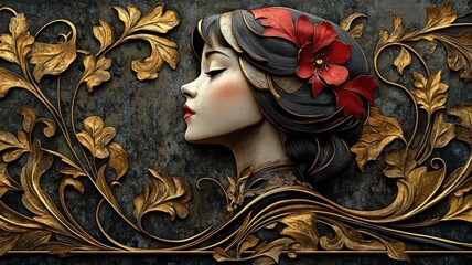 Wall Mural - Art Nouveau style club with flowing lines and ornate designs.