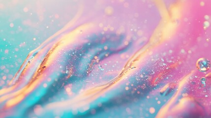 Wall Mural - waves of iridescent fluid exhibit vibrant colors, with bubbles reflecting light in an enchanting abs