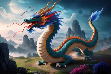 Spellbinding Chinese Dragon in a Dreamy Fantasy Landscape