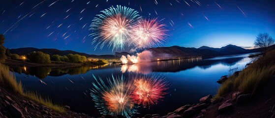 Wall Mural - Fireworks Over a Lake