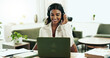© HockleyM3/peopleimages.com - Woman, house and support with headphones in call centre for customer service, telemarketing and sales agent. Happy, advisor and headset for communication, client questions or e commerce advice of faq