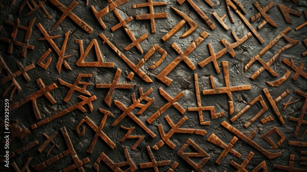 Nordic Viking Runes Engraved, intricate Futhark letters showcase ...
