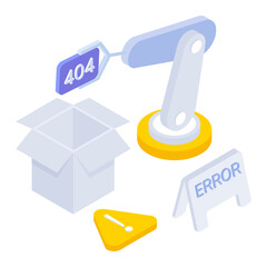 Canvas Print - Robot found 404 error, isometric icon  