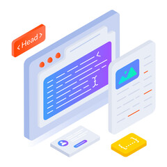 Sticker - An isometric icon of website building 

