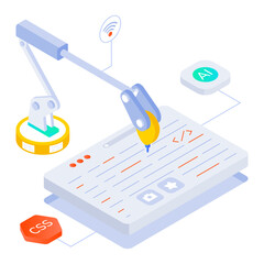 Wall Mural - an isometric icon of coding robot