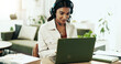 © HockleyM3/peopleimages.com - Woman, laptop and support with headphones in call centre for customer service, telemarketing and sale agent. Pride, advisor and headset for communication, client questions or e commerce advice of faq