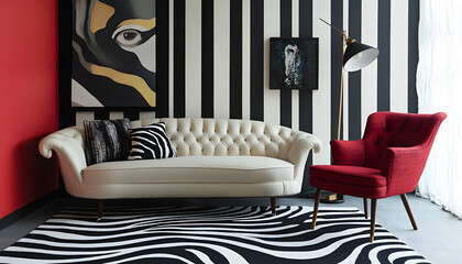 Wall Mural - Stick to monochrome patterns like stripes, polka dots, or abstract swirls for a visually interesting yet subtle design