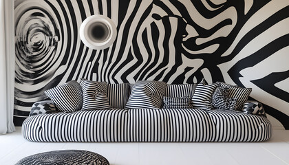 Wall Mural - Stick to monochrome patterns like stripes, polka dots, or abstract swirls for a visually interesting yet subtle design