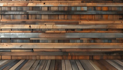 Wall Mural - Rustic 3D Wooden Floor with Detailed Grain Texture and Slatted Hardwood Design