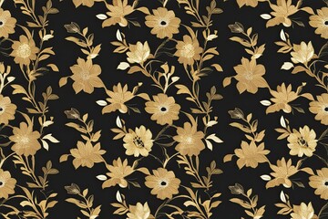 Wall Mural - Sophisticated Black and Gold Floral Background Design