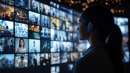 Wall Mural - A global virtual meeting shows students from multiple countries collaborating on a project. The participants are visible in diverse settings, each contributing unique insights, with their cultural