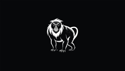 Wall Mural - Howler Monkey Hanging from Tree – White Outline, Black Background