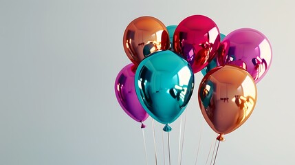 A bunch of balloons with shiny finishes on a solid light background