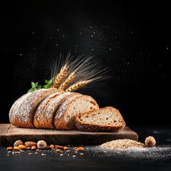 Freshly baked whole grain bread with seeds and nuts on top