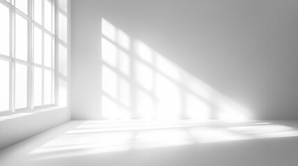 Wall Mural - Shadow of glass window on white wall of empty modern house interior.
