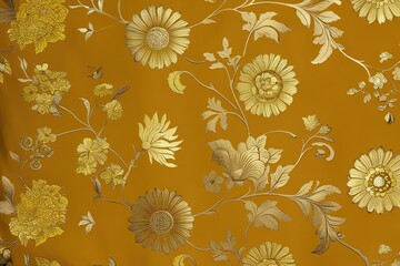 Wall Mural - Mustard Yellow and Gold Vintage Floral Decorative Design