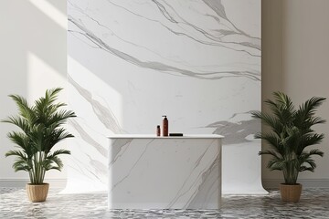 Wall Mural - 3D White Marble Podium Backdrop for Summer Product Display Stage