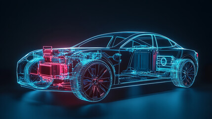 Wall Mural - A futuristic car with a blue headlight and a silver body
